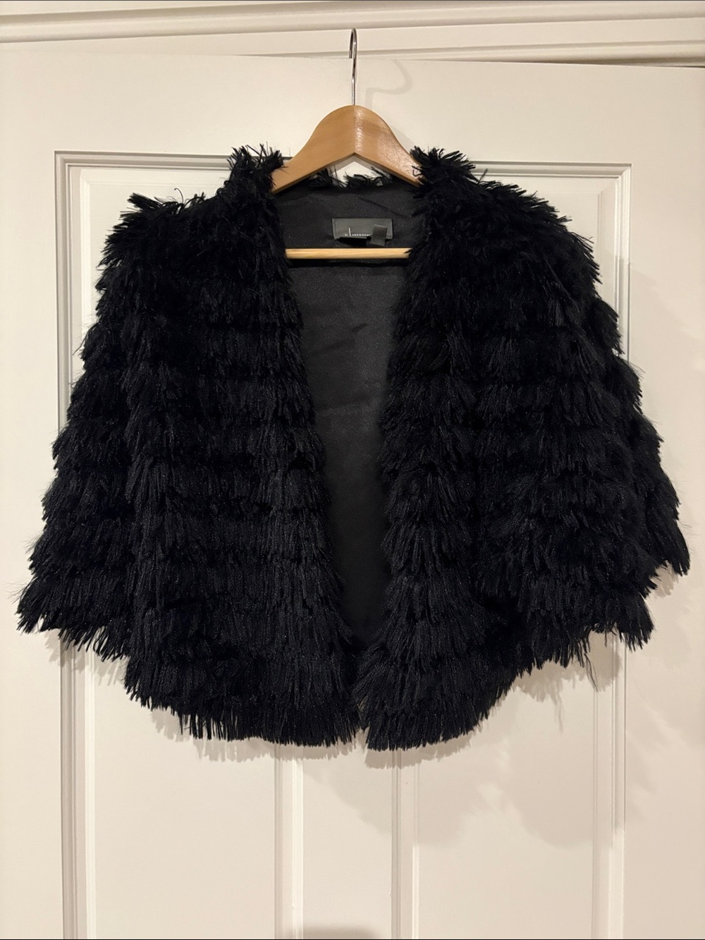 Anthropologie Black Faux Fur Layered Cape